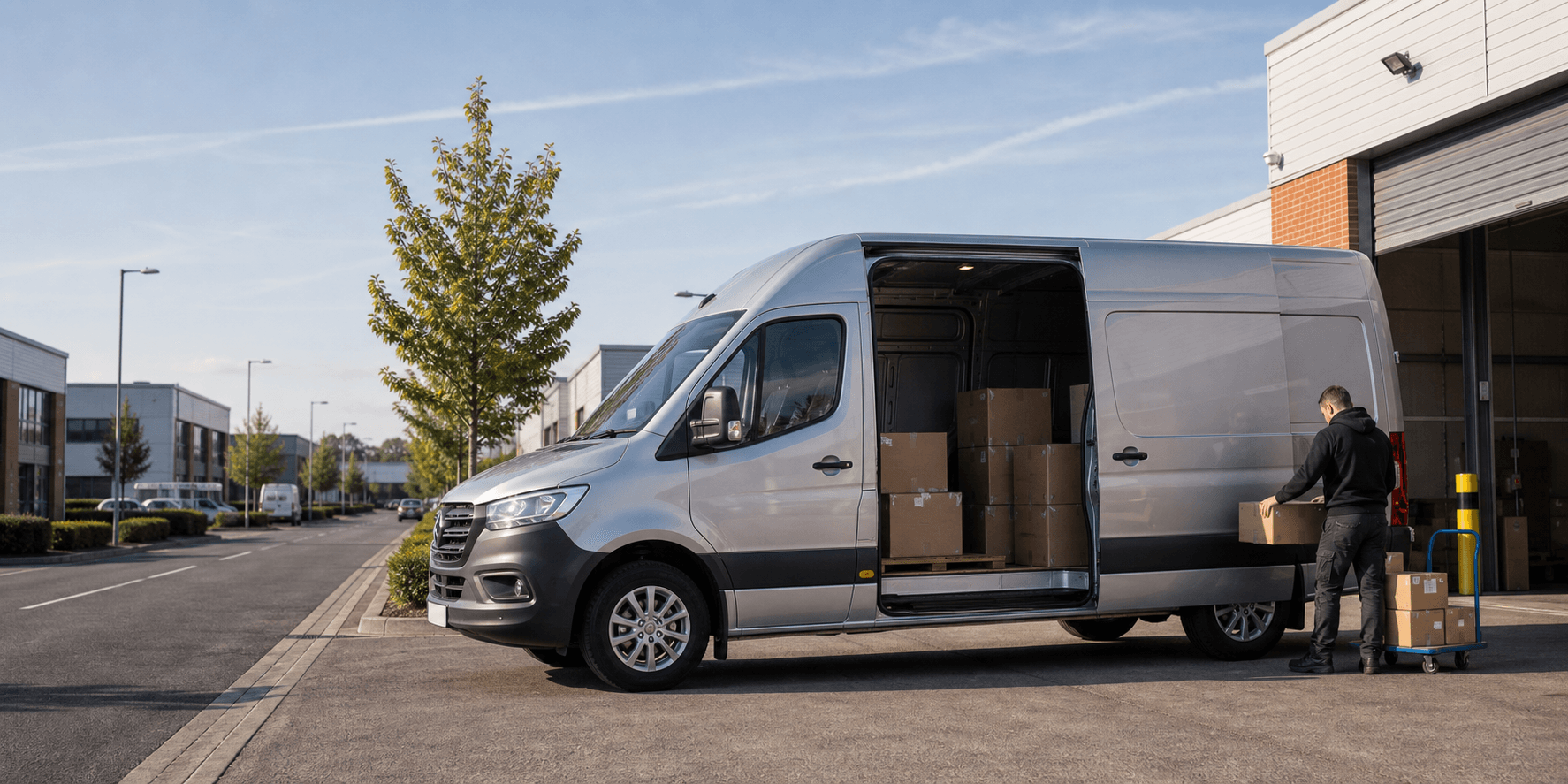 Modern self-drive rental van ready for loading in Luton